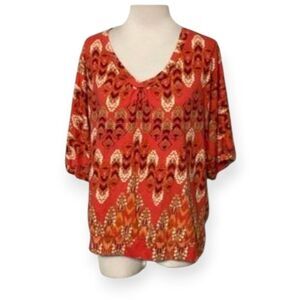 Sonoma Xl Patterned Dolman Sleeve Blouse Orange Hue Boho Womens